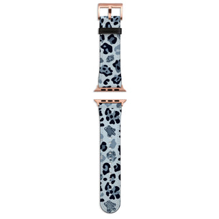 Baby Blue Leopard Print Apple Watch Band For Women Faux Vegan Leather iWatch Straps With Cheetah Design 38 40 41 42 44 45 All Series Feat